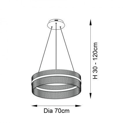 Endon 81908 - LED ljusreglerad ljuskrona på textilsladd ADRIEL LED/58W/230V 3000K diameter 70 cm guld/genomskinlig