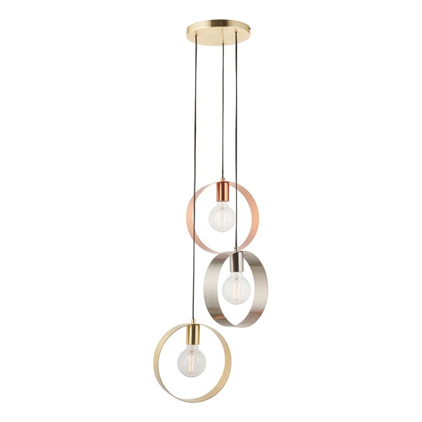 Endon 81922 - Takpendel HOOP 3xE27/40W/230V guld/koppar/matt krom