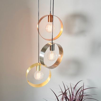Endon 81922 - Takpendel HOOP 3xE27/40W/230V guld/koppar/matt krom