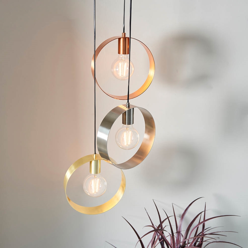 Endon 81922 - Takpendel HOOP 3xE27/40W/230V guld/koppar/matt krom
