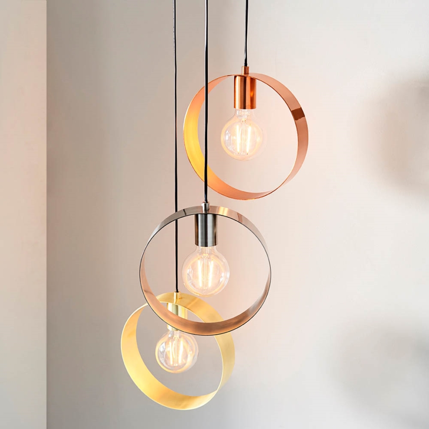 Endon 81922 - Takpendel HOOP 3xE27/40W/230V guld/koppar/matt krom