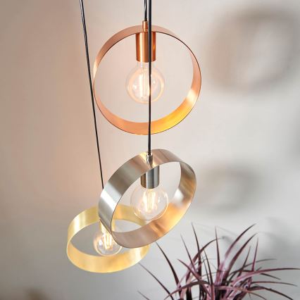 Endon 81922 - Takpendel HOOP 3xE27/40W/230V guld/koppar/matt krom