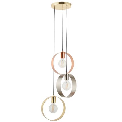 Endon 81922 - Takpendel HOOP 3xE27/40W/230V guld/koppar/matt krom