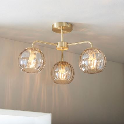 Endon 91968 - Påbyggd taklampa DIMPLE 3xE14/25W/230V guldfinish/rökig beige