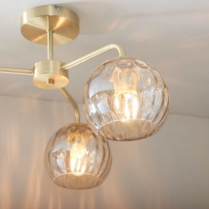Endon 91968 - Påbyggd taklampa DIMPLE 3xE14/25W/230V guldfinish/rökig beige