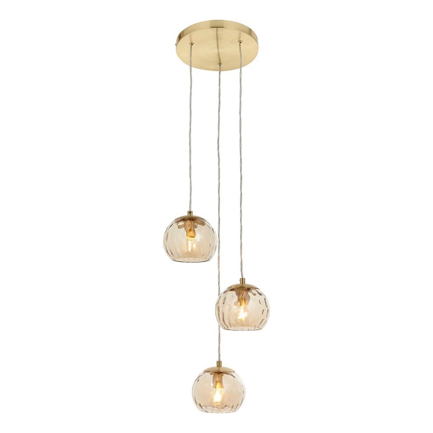 Endon 91971 - Pendellampa på vajer DIMPLE 3xE14/7W/230V guld/rökig beige