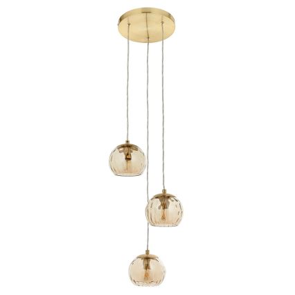 Endon 91971 - Pendellampa på vajer DIMPLE 3xE14/7W/230V guld/rökig beige
