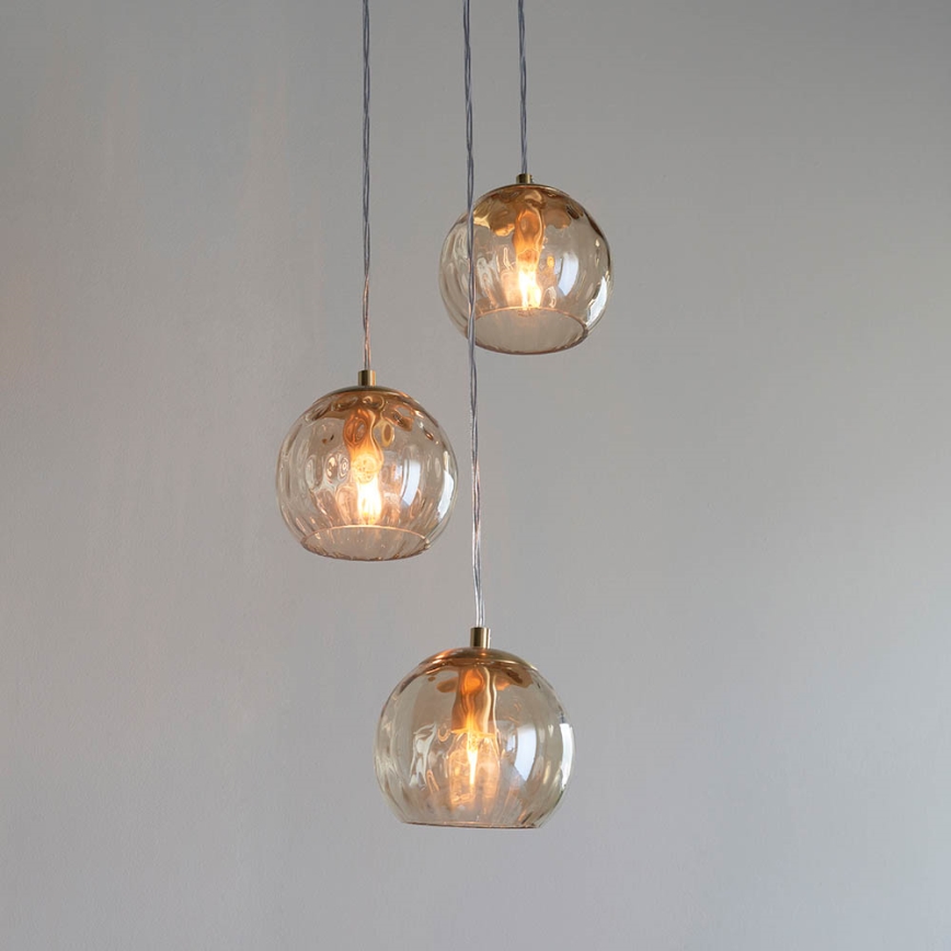 Endon 91971 - Pendellampa på vajer DIMPLE 3xE14/7W/230V guld/rökig beige