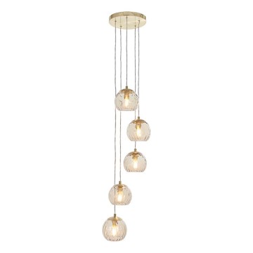 Endon 91972 - Taklampa med vajer DIMPLE 5xE14/7W/230V guld/rökbeige