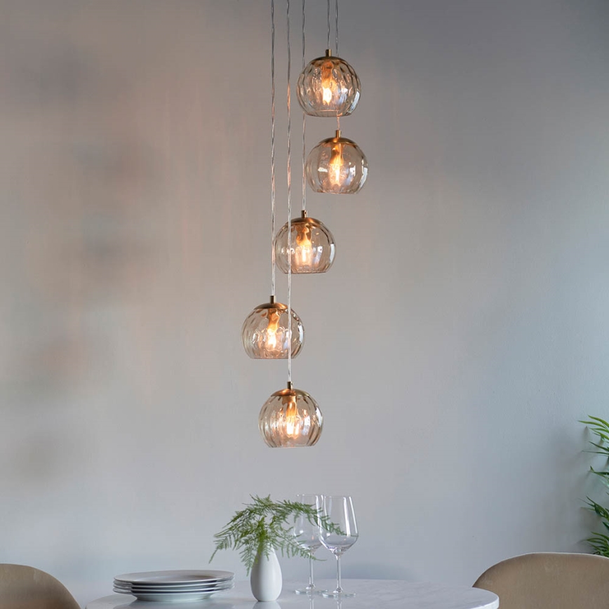 Endon 91972 - Taklampa med vajer DIMPLE 5xE14/7W/230V guld/rökbeige