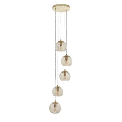 Endon 91972 - Taklampa med vajer DIMPLE 5xE14/7W/230V guld/rökbeige