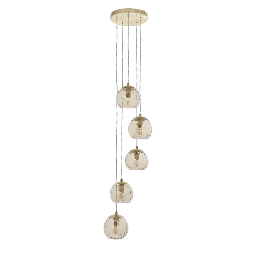 Endon 91972 - Taklampa med vajer DIMPLE 5xE14/7W/230V guld/rökbeige