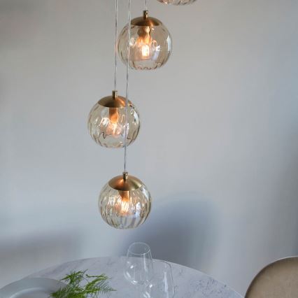 Endon 91972 - Taklampa med vajer DIMPLE 5xE14/7W/230V guld/rökbeige