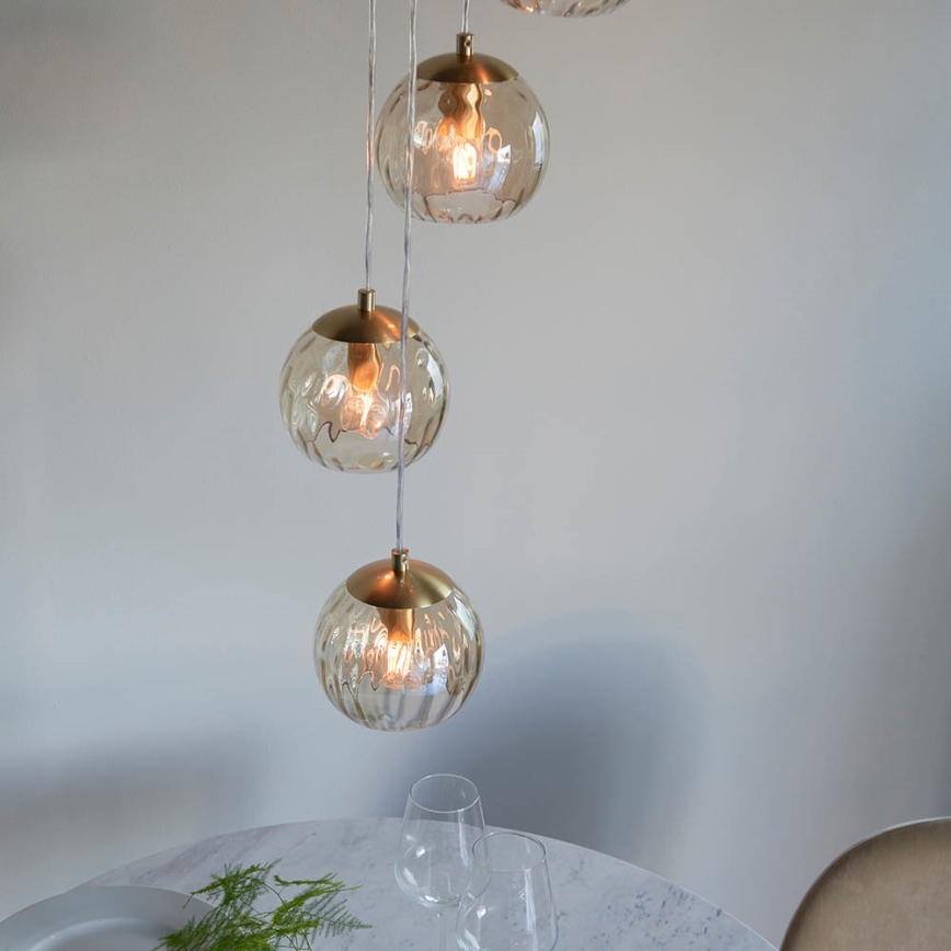 Endon 91972 - Taklampa med vajer DIMPLE 5xE14/7W/230V guld/rökbeige