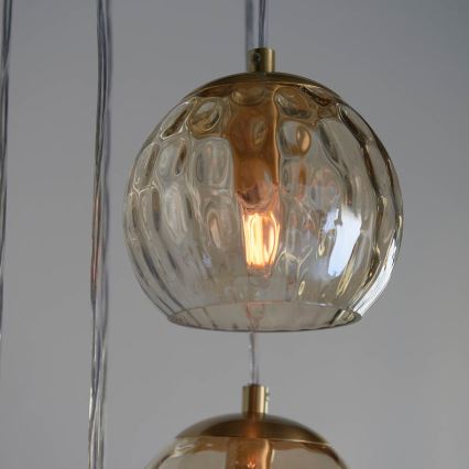 Endon 91972 - Taklampa med vajer DIMPLE 5xE14/7W/230V guld/rökbeige