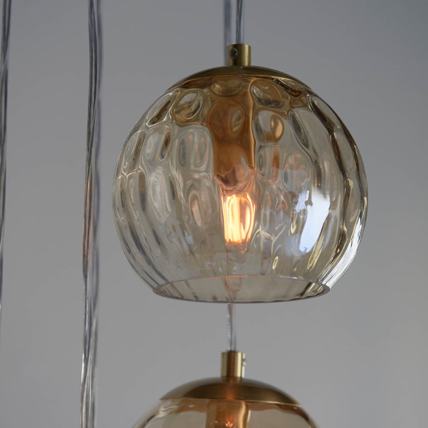 Endon 91972 - Taklampa med vajer DIMPLE 5xE14/7W/230V guld/rökbeige