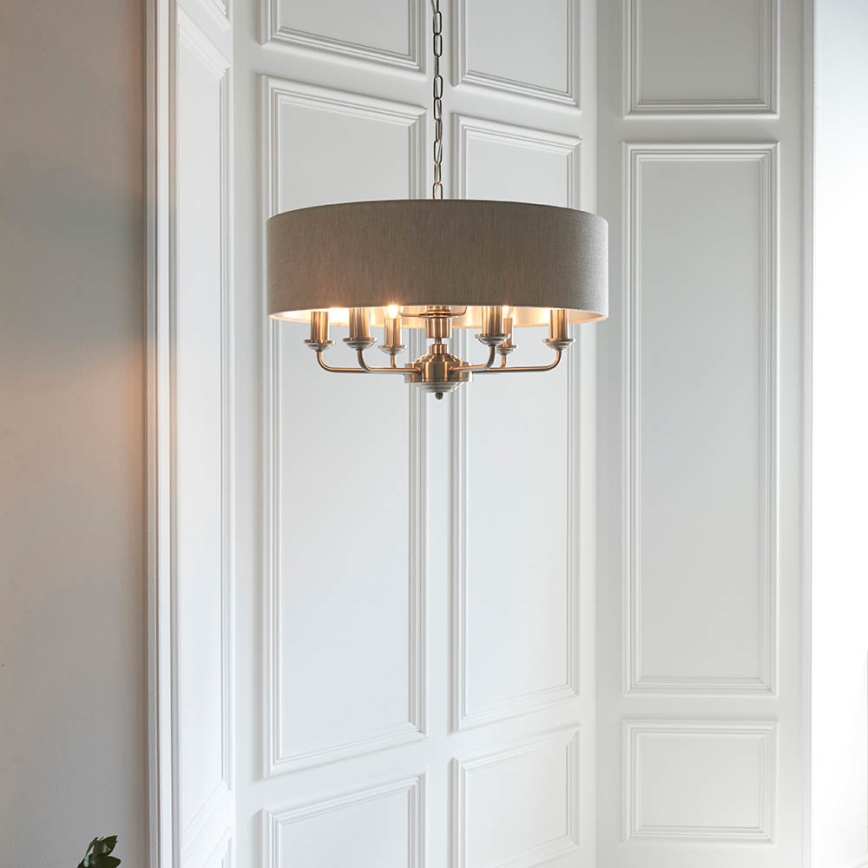Endon 94357 - Ljuskrona med kedja HIGHCLERE 6xE14/40W/230V Ø 55 cm beige/mattkrom