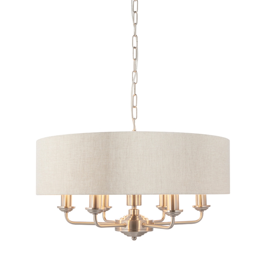 Endon 94357 - Ljuskrona med kedja HIGHCLERE 6xE14/40W/230V Ø 55 cm beige/mattkrom