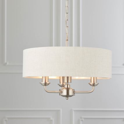 Endon 94361 - Ljuskrona på kedja HIGHCLERE 3xE14/40W/230V beige/matt krom