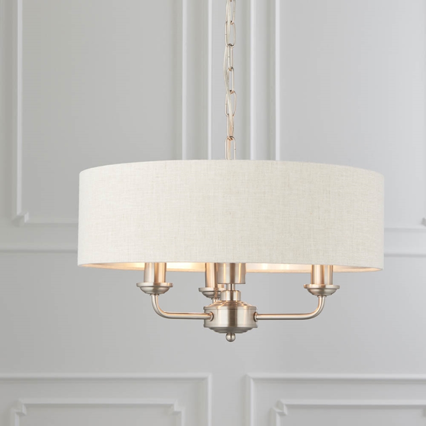 Endon 94361 - Ljuskrona på kedja HIGHCLERE 3xE14/40W/230V beige/matt krom