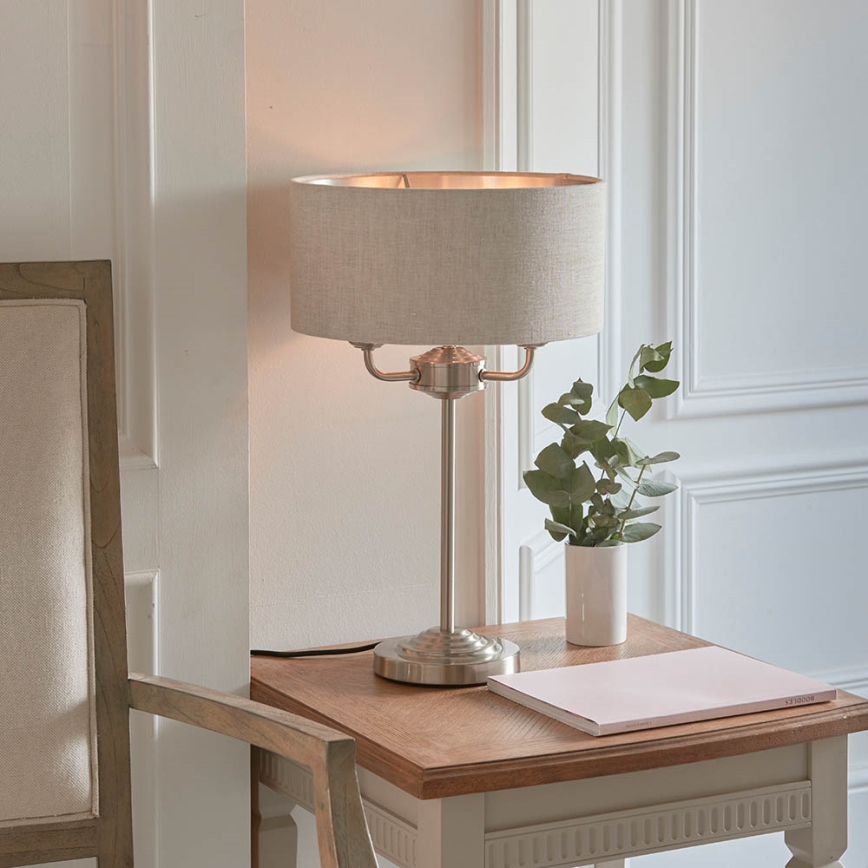 Endon 94369 - Bordslampa HIGHCLERE 3xE14/18W/230V beige/matt krom diameter 32 cm