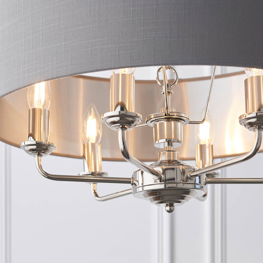 Endon 94373 - Ljuskrona på kedja HIGHCLERE 6xE14/40W/230V grå/skinande krom
