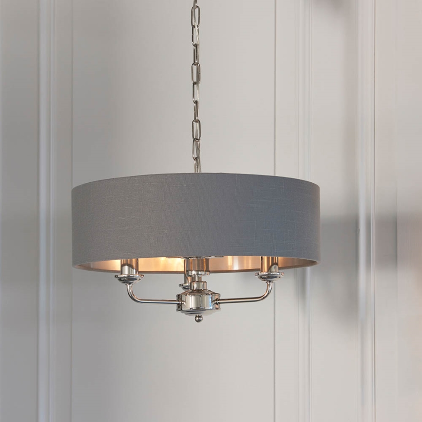 Endon 94377 - Ljuskrona på kedja HIGHCLERE 3xE14/40W/230V grå/skinande krom