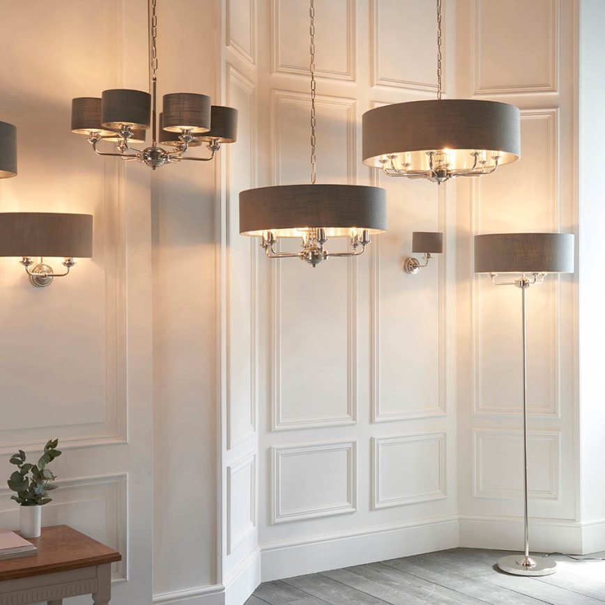 Endon 94378 - Golvlampa HIGHCLERE 1xE14/40W/230V grå/skinande krom