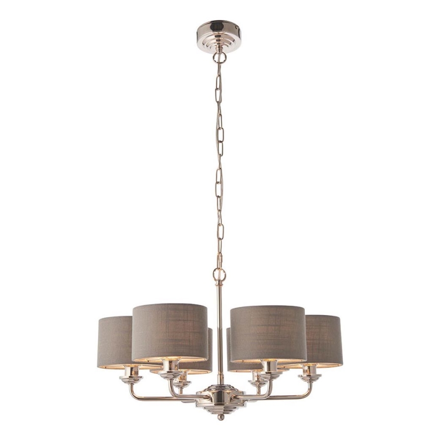 Endon 94381 - Ljuskrona på kedja HIGHCLERE 6xE14/28W/230V grå/skinande krom
