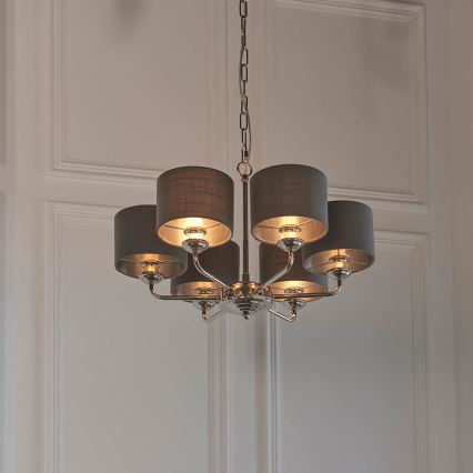Endon 94381 - Ljuskrona på kedja HIGHCLERE 6xE14/28W/230V grå/skinande krom