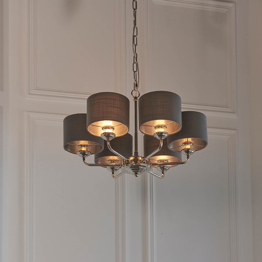 Endon 94381 - Ljuskrona på kedja HIGHCLERE 6xE14/28W/230V grå/skinande krom