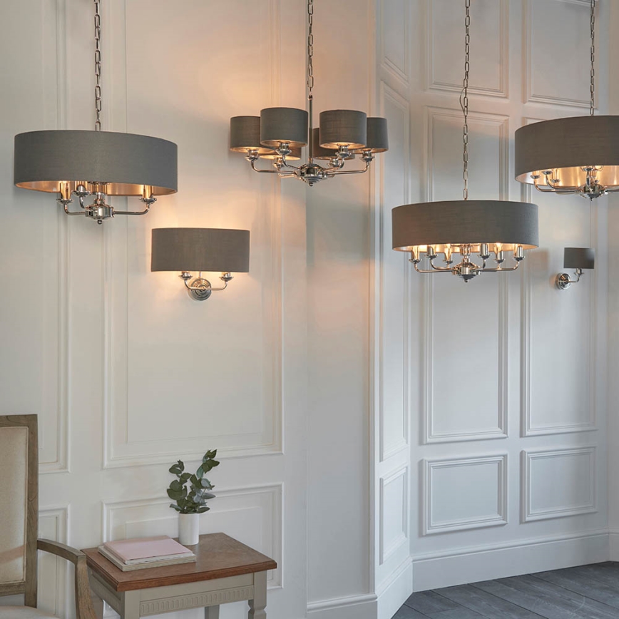 Endon 94381 - Ljuskrona på kedja HIGHCLERE 6xE14/28W/230V grå/skinande krom
