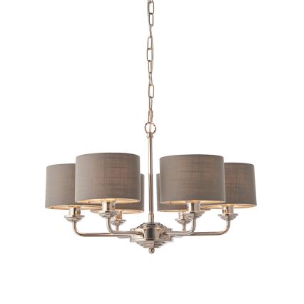Endon 94381 - Ljuskrona på kedja HIGHCLERE 6xE14/28W/230V grå/skinande krom