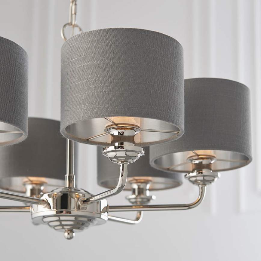 Endon 94381 - Ljuskrona på kedja HIGHCLERE 6xE14/28W/230V grå/skinande krom