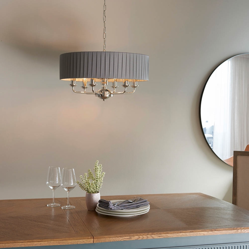Endon 94397 - Ljuskrona på kedja HIGHCLERE 6xE14/40W/230V grå/skinande krom