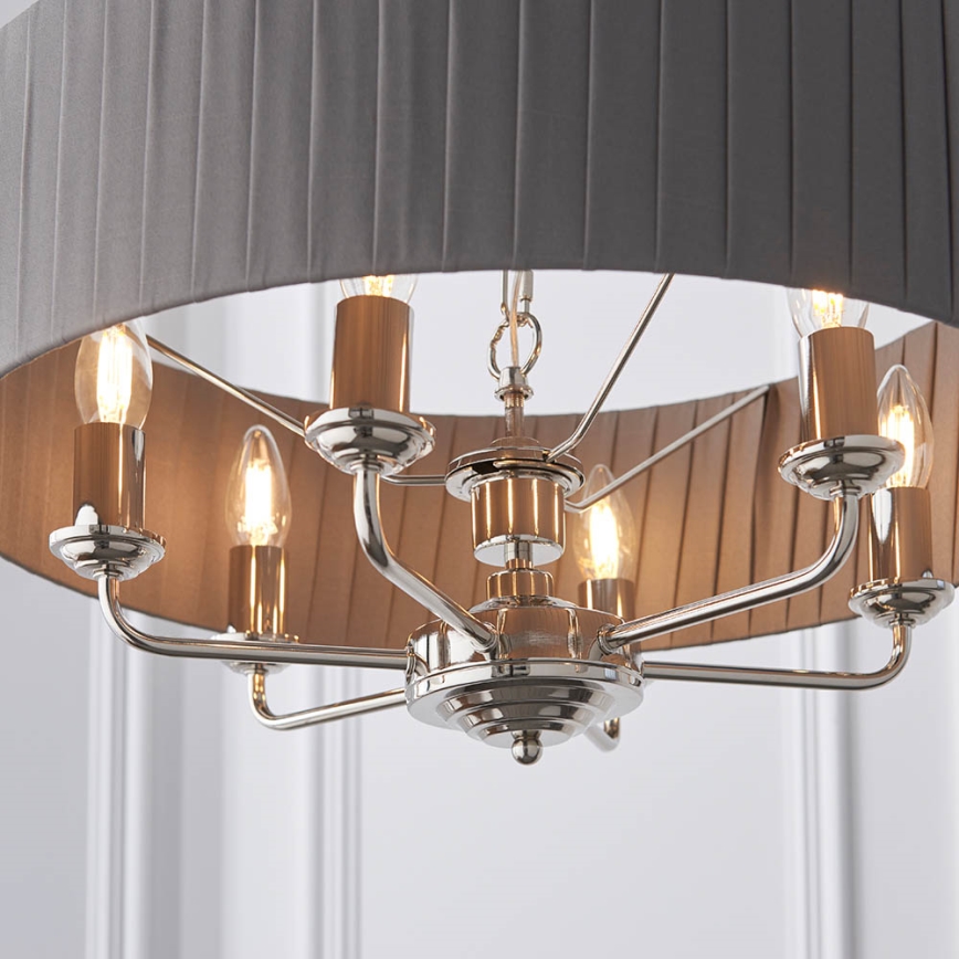 Endon 94397 - Ljuskrona på kedja HIGHCLERE 6xE14/40W/230V grå/skinande krom