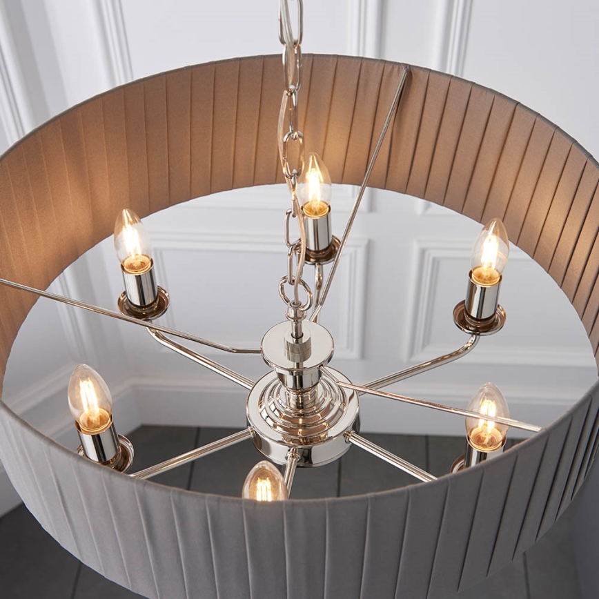Endon 94397 - Ljuskrona på kedja HIGHCLERE 6xE14/40W/230V grå/skinande krom