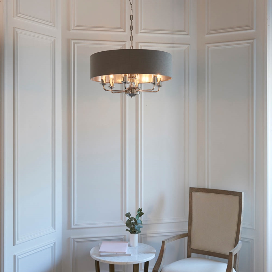Endon 94415 - Ljuskrona på kedja HIGHCLERE 8xE14/40W/230V grå/skinande krom diameter 70 cm