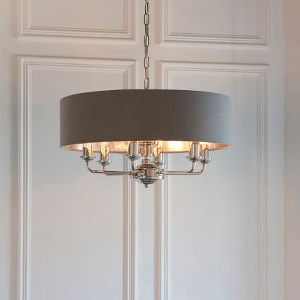 Endon 94415 - Ljuskrona på kedja HIGHCLERE 8xE14/40W/230V grå/skinande krom diameter 70 cm