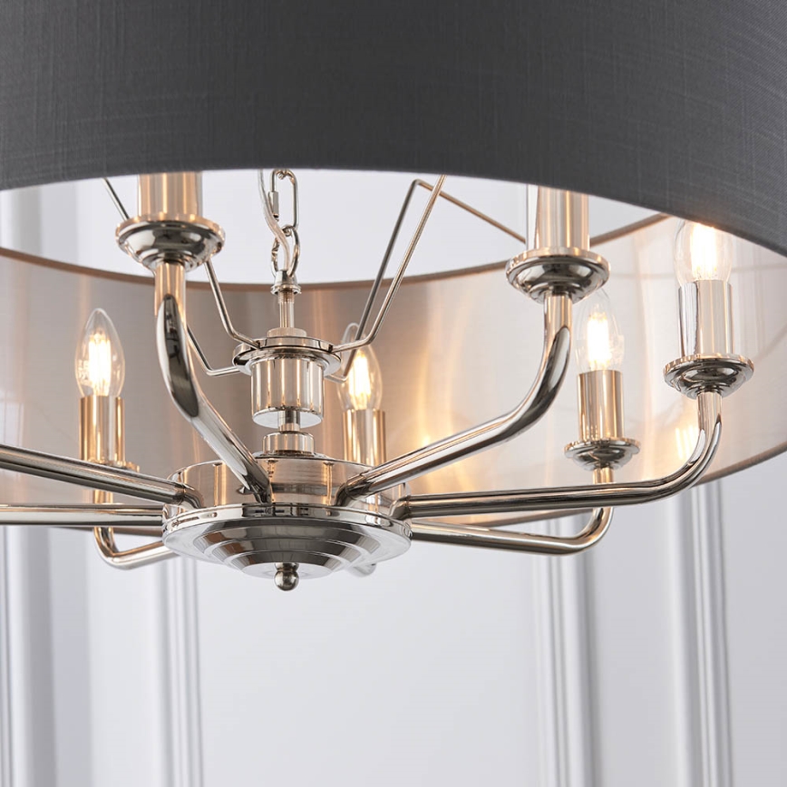 Endon 94415 - Ljuskrona på kedja HIGHCLERE 8xE14/40W/230V grå/skinande krom diameter 70 cm