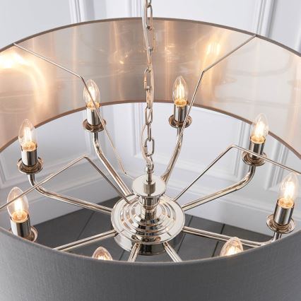 Endon 94415 - Ljuskrona på kedja HIGHCLERE 8xE14/40W/230V grå/skinande krom diameter 70 cm