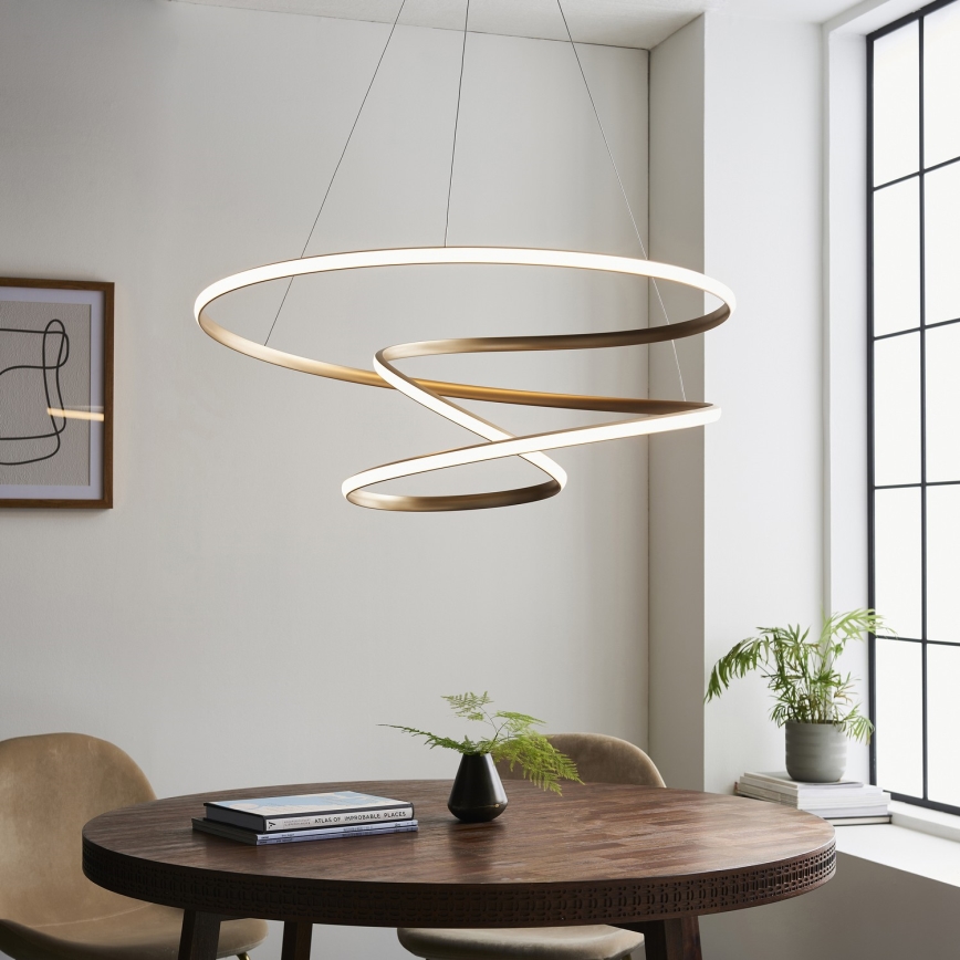 Endon 97639 - TWIRL dimbar LED-pendellampa på vajer LED/88W/230V 3000K guld