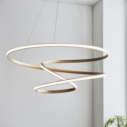 Endon 97639 - TWIRL dimbar LED-pendellampa på vajer LED/88W/230V 3000K guld
