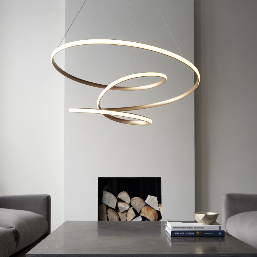 Endon 97639 - TWIRL dimbar LED-pendellampa på vajer LED/88W/230V 3000K guld