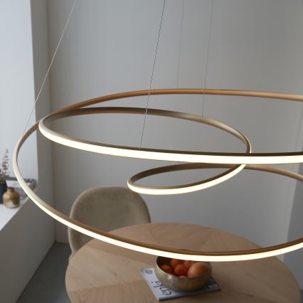 Endon 97645 - Dimbar LED-pendel på vajer TWIRL LED/131W/230V 3000K, guldfinish