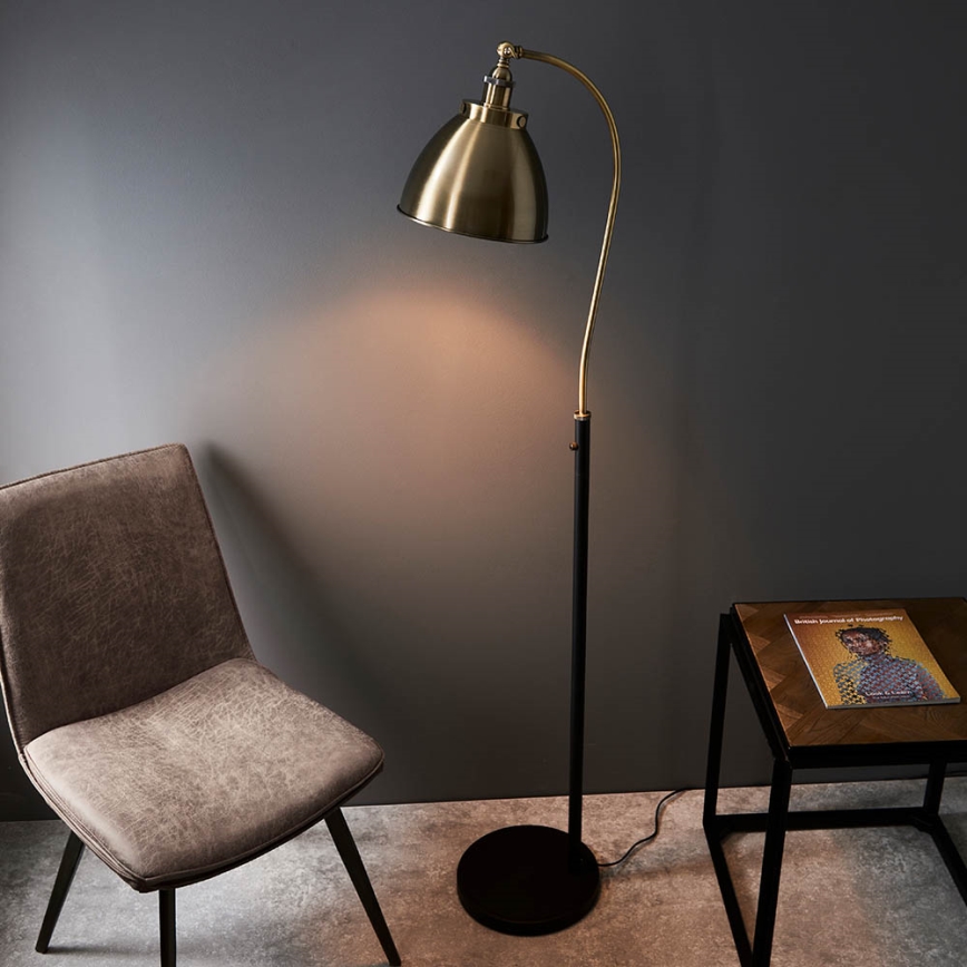 Endon 98748 - Golvlampa FRANKLIN 1xE27/10W/230V mässing/svart