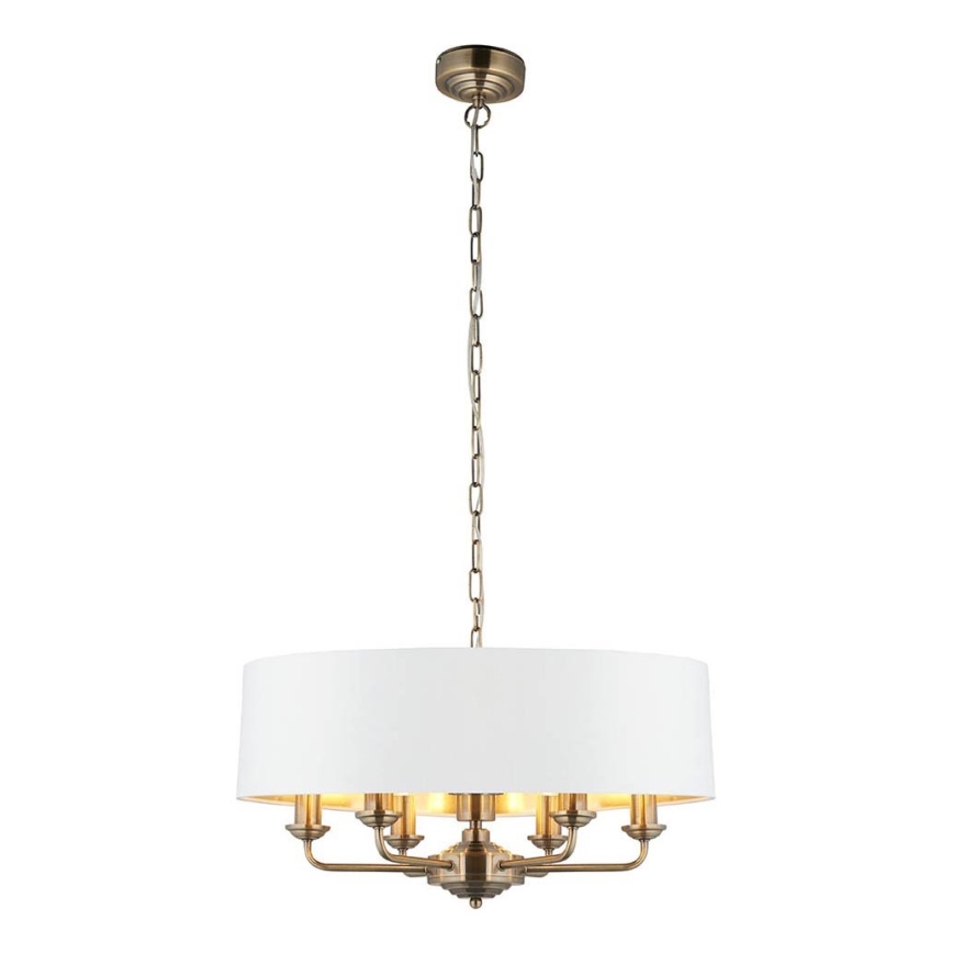 Endon 98933 - Ljuskrona på kedja HIGHCLERE 6xE14/40W/230V vit/mässing