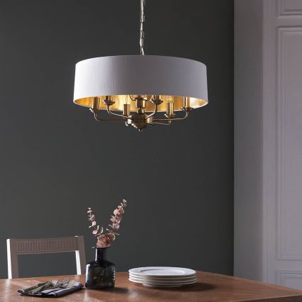 Endon 98933 - Ljuskrona på kedja HIGHCLERE 6xE14/40W/230V vit/mässing
