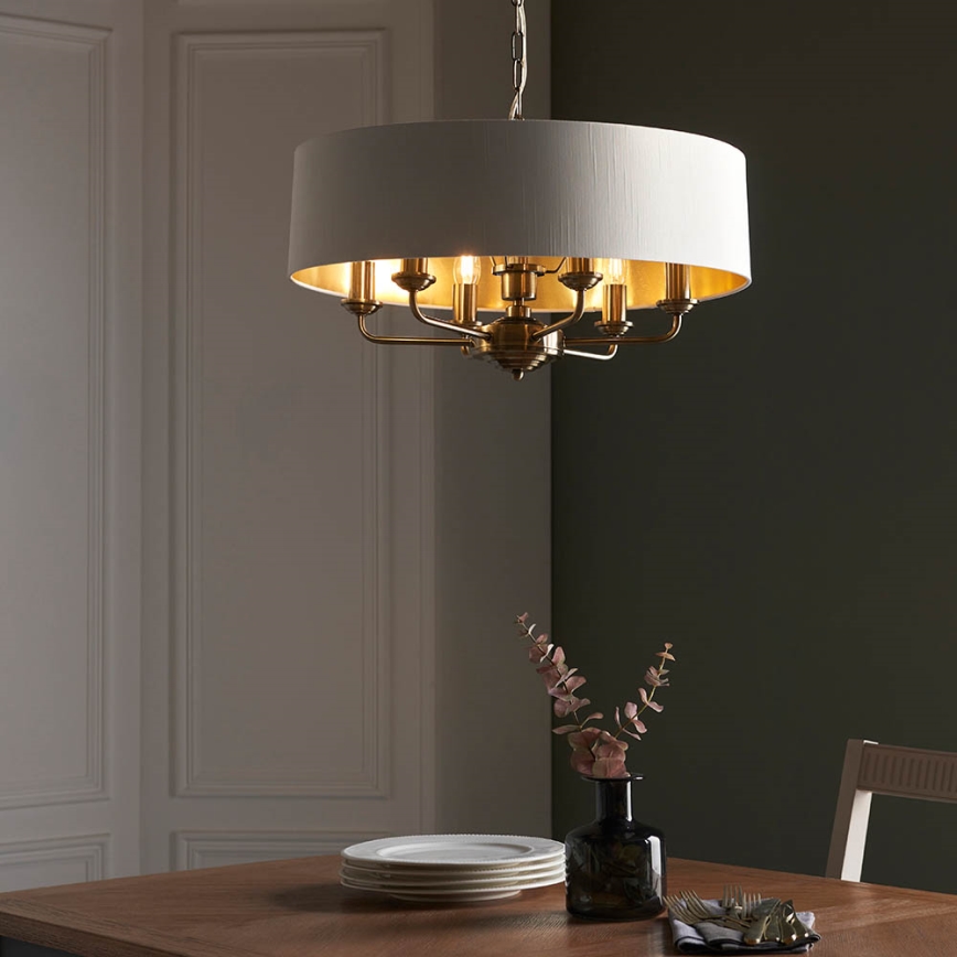 Endon 98933 - Ljuskrona på kedja HIGHCLERE 6xE14/40W/230V vit/mässing