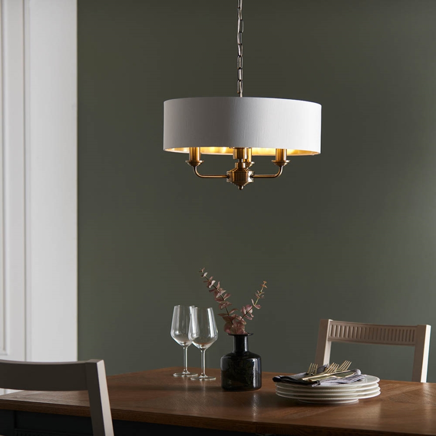 Endon 98934 - Ljuskrona på kedja HIGHCLERE 3xE14/40W/230V vit/mässing